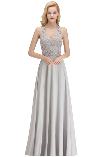 BMbridal A-line Halter Chiffon Lace Bridesmaid Dress with Beadings