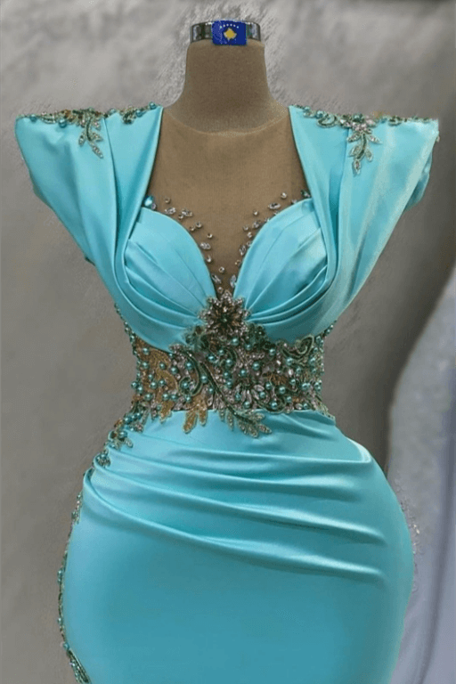 Chic Blue Long Sleeves Sweetheart Mermaid Evening Dress With Beadings