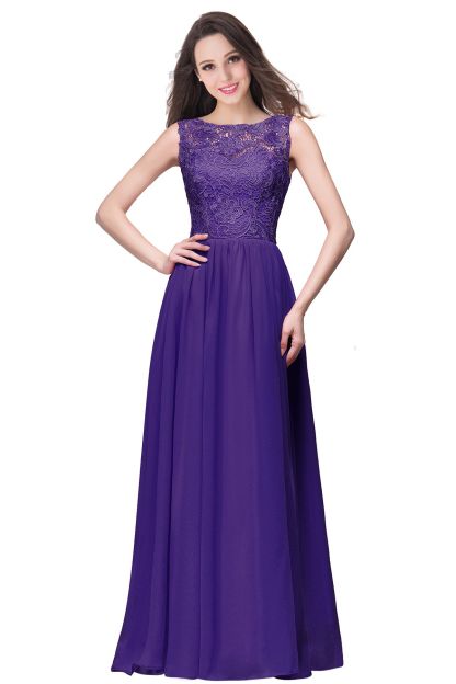 BMbridal Affordable A-line Chiffon Crew Lace Navy Long Bridesmaid Dresses In Stock