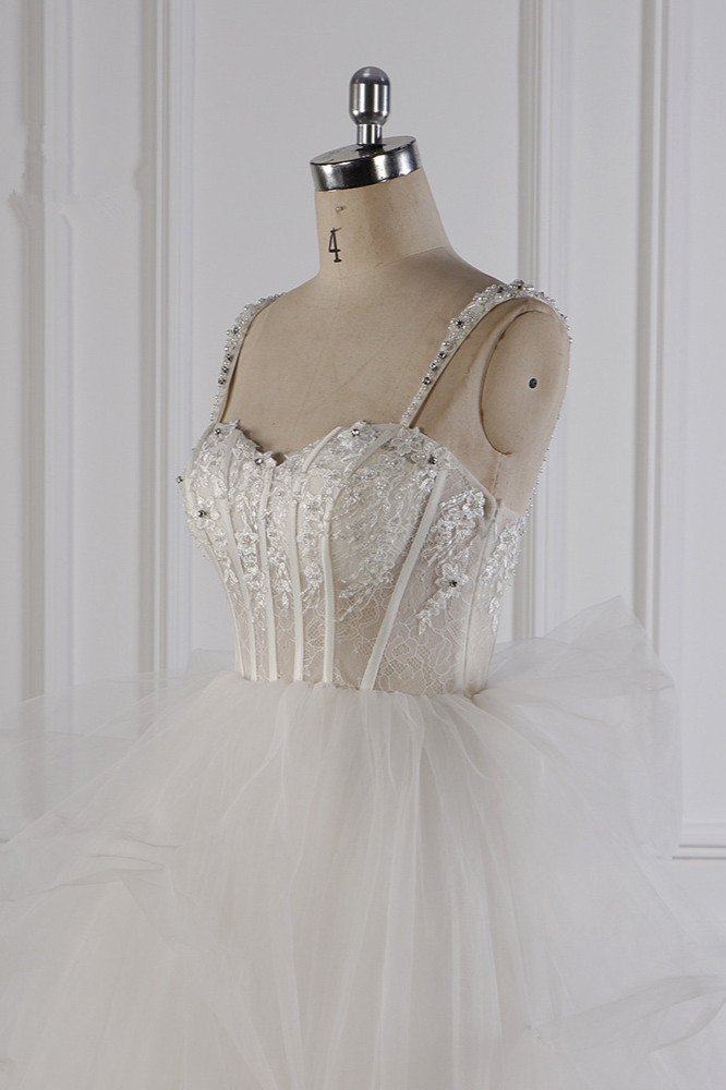 BMbridal Elegant Straps Tulle Lace Wedding Dress Sweetheart Appliques Beadings Bridal Gowns with Ruffles On Sale-BMbridal