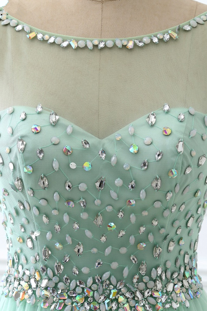 BMbridal Chic Tulle Jewel Sleeveles A-Line Prom Dresses with Rhinestones On Sale