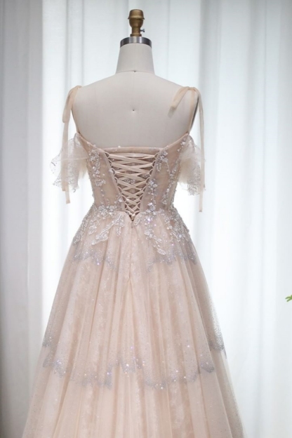 Bmbridal A-Line Square Sleeveless Spaghetti Straps Prom Dresses with Beadings