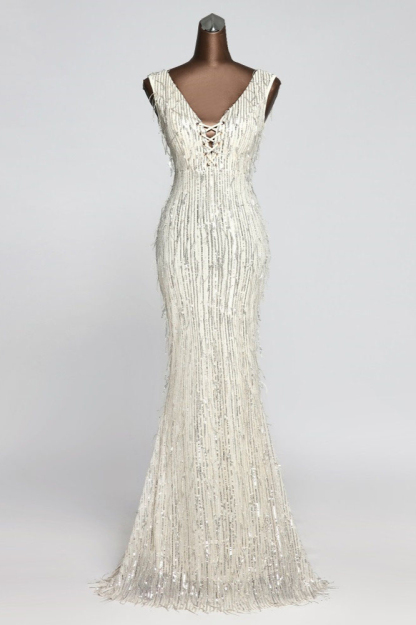 BMbridal Stylish V-Neck Sequined Mermaid Prom Dresses with Strings Online