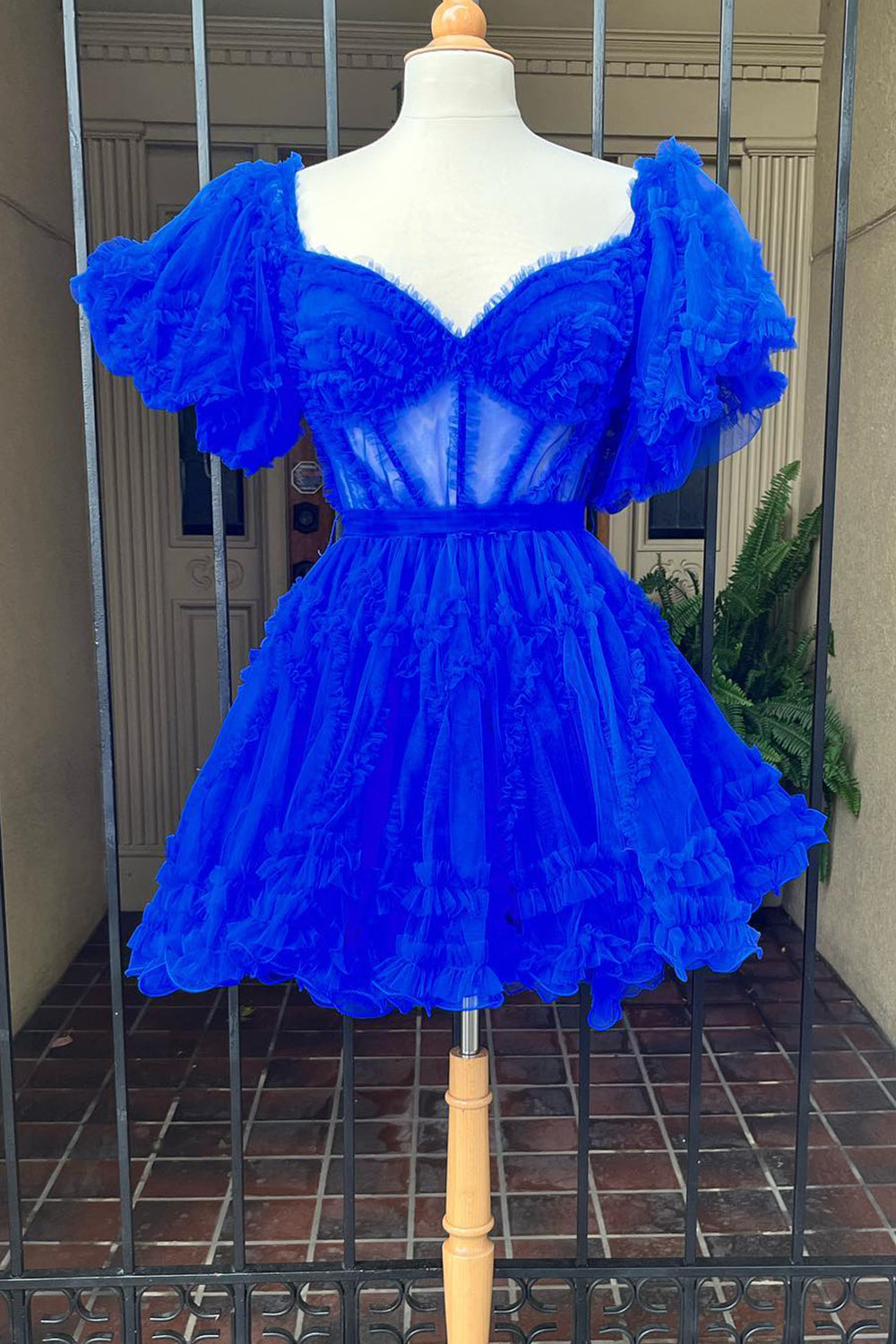 Royal Blue Corset A-Line Short Homecoming Dress  BMBRIDAL