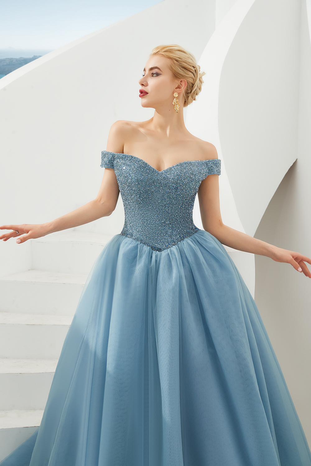 BMbridal Princess Off-the-Shoulder Prom Dress Beadings Sweetheart Ball Gown Evening Gowns