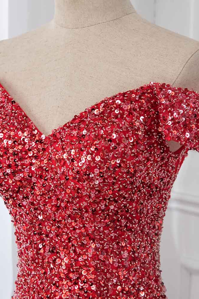 BMbridal Sparkly Off-the-Shoulder Sweetheart Mermaid Prom Dresses with Sequins