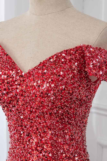 BMbridal Sparkly Off-the-Shoulder Sweetheart Mermaid Prom Dresses with Sequins
