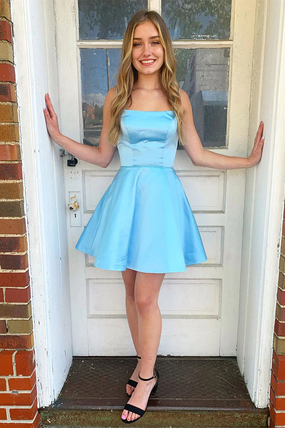 Light Blue A Line Simple Homecoming dress-BMbridal