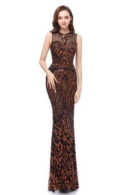 Bmbridal High Neck Prom Dress Mermaid Sleeveless Lace Long