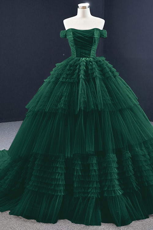 Lotus Off the Shoulder Ball Grown Prom Dress Tulle Layered Strapless On Sale