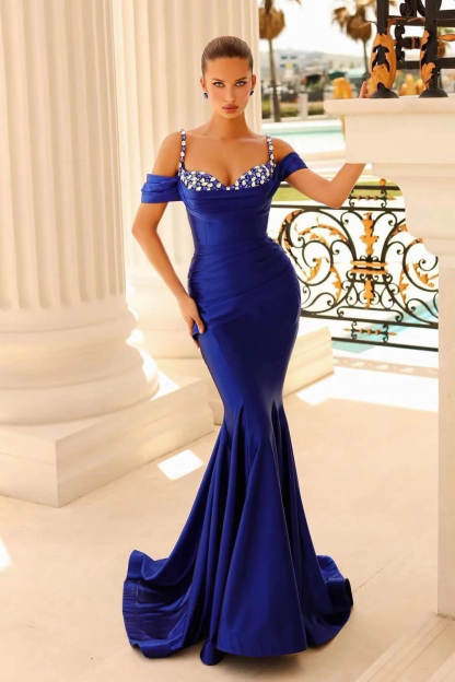 Bmbridal Mermiad Sweetheart Straps Ruffles Prom Dress with Beadings