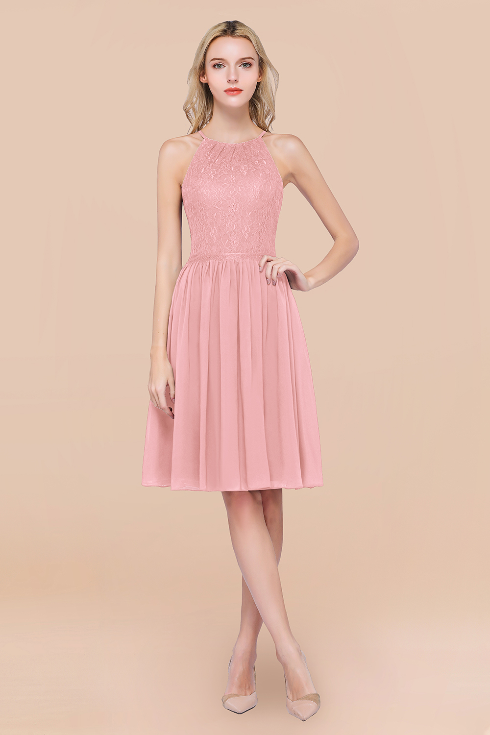 BMbridal Lovely Burgundy Lace Short Bridesmaid Dress With Spaghetti-Straps-BMbridal