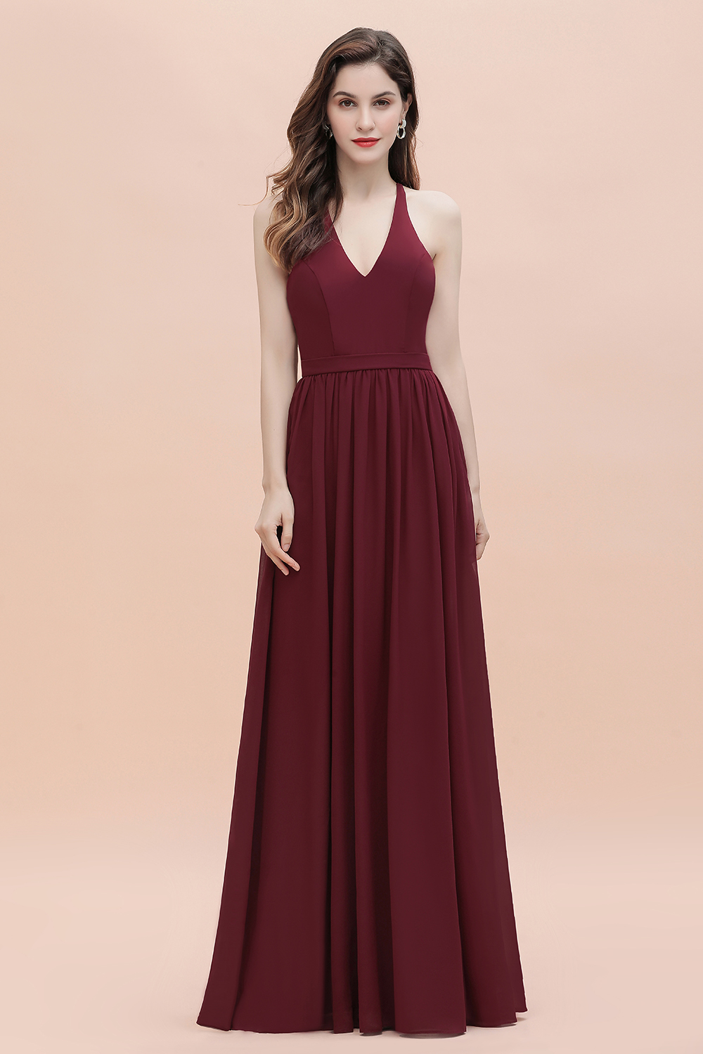 BMbridal A-Line Lace Burgundy Bridesmaid Dress Lace Sequins Sleeveless Evening Dress