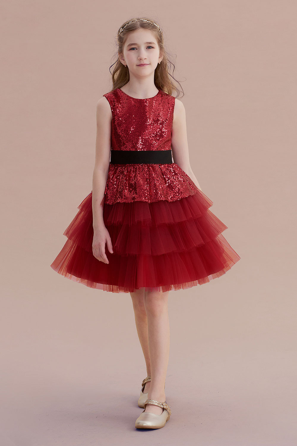 BMbridal A-Line Tulle Sequins Knee Length Flower Girl Dress Online-BMbridal