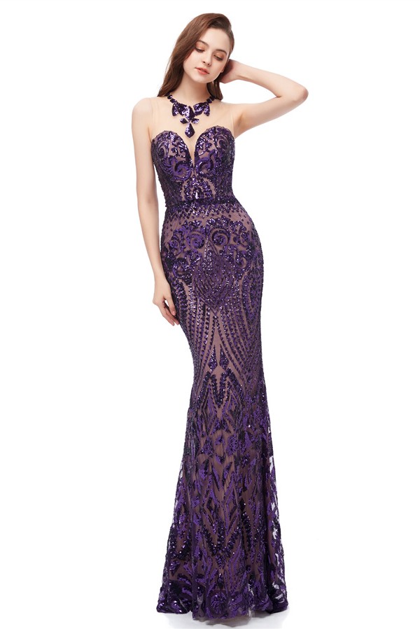 Bmbridal High Neck Prom Dress Mermaid Sleeveless Lace Long
