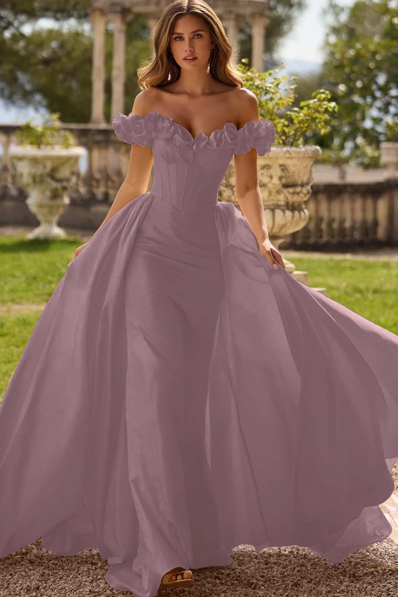 Off the Shoulder Sleeveless Long Mermaid Prom Dress With Pleated