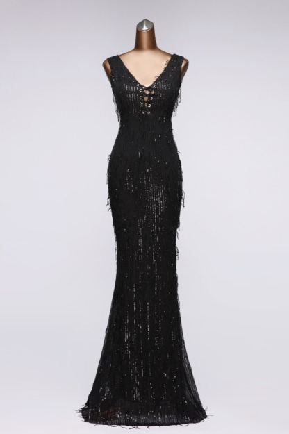 BMbridal Stylish V-Neck Sequined Mermaid Prom Dresses with Strings Online