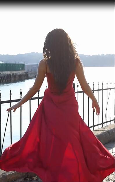 BMbridal Burgundy High Split Prom Dress Long Spaghetti-Straps