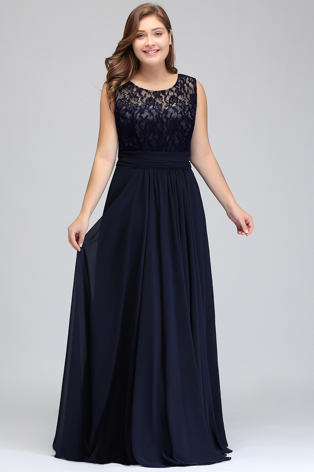 BMbridal Sleeveless Lace Long Chiffon Prom Dress Online