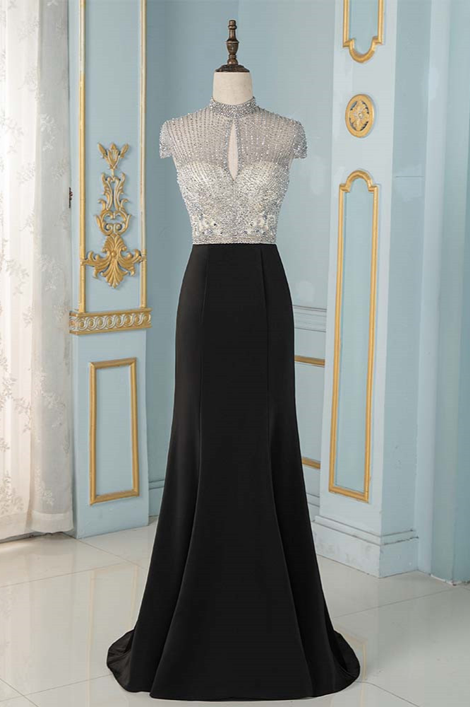 BMbridal Luxury High-Neck Short-Sleeves Mermaid Prom Dresses with Beading Top