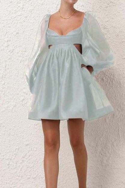 Black Long Sleeves Backless A Line Short Prom Dress With Pockets