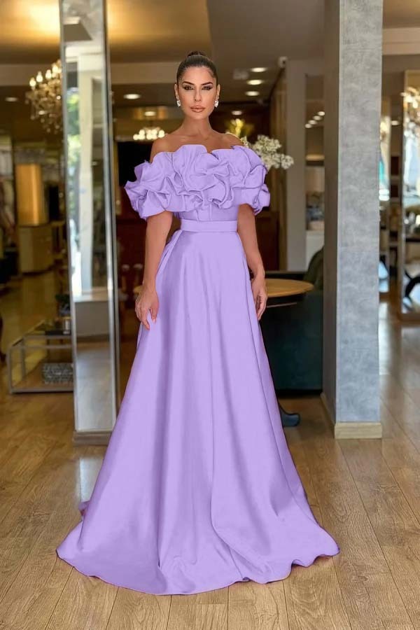 Off the Shoulder Sleeveless A Line Long Prom Dress With Pleated