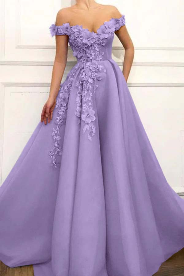 Strapless Off the Shoulder Sleeveless Long Prom Dress With Appliques