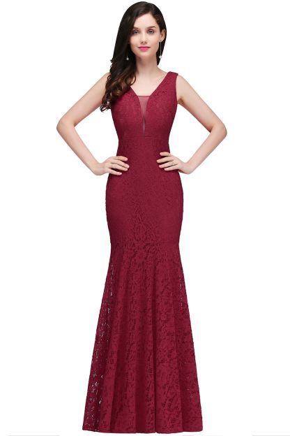 BMbridal Stunning Short Red Lace Mermaid Prom Dress