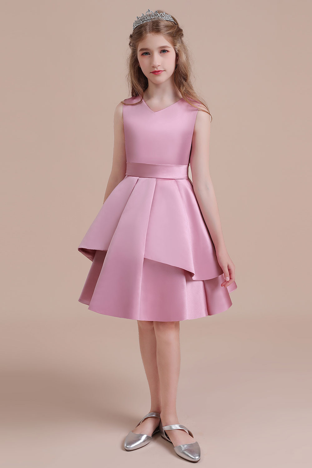 BMbridal A-Line Best Satin Knee Length Flower Girl Dress Online-BMbridal
