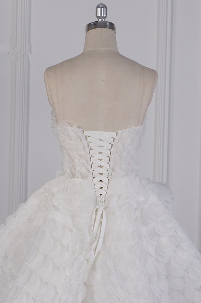 BMbridal Chic Hi-Lo Strapless Tulle Wedding Dress Appliques Sleeveless Bridal Gowns Online-BMbridal