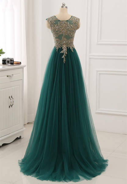 BMbridal Elegant Tulle Jewel Beading Appliques Prom Dresses with Ruffles Online