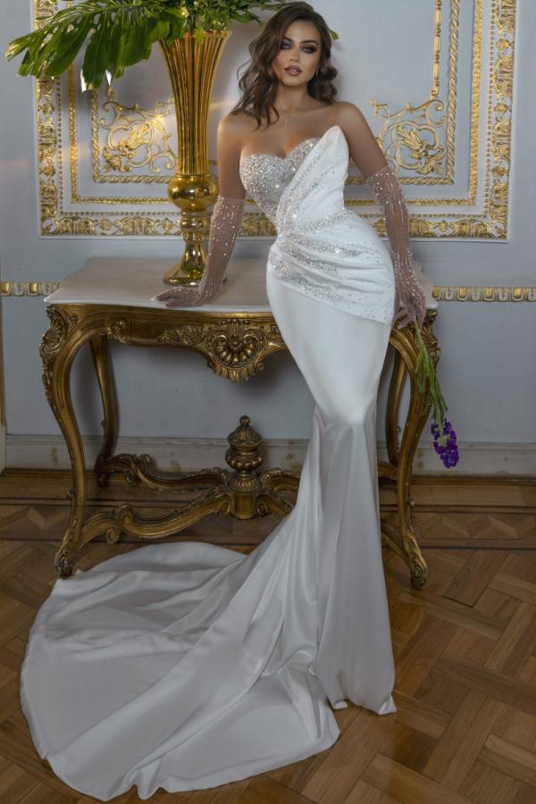 Bmbridal Sweetheart Mermaid Wedding Dress Sweetheart With Beads-BMbridal