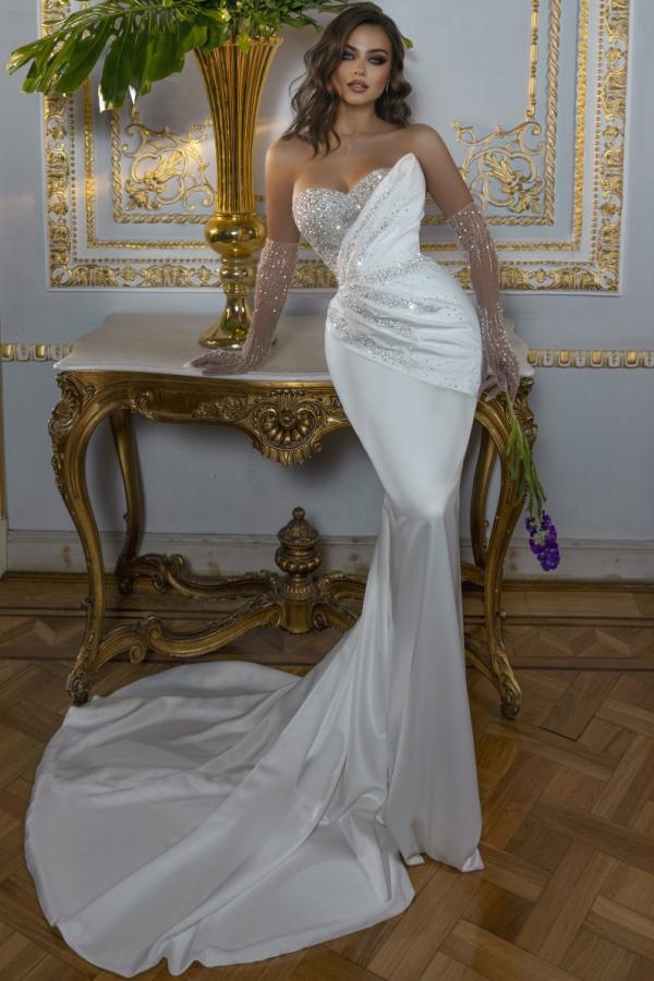 Bmbridal Sweetheart Mermaid Wedding Dress Sweetheart With Beads-BMbridal