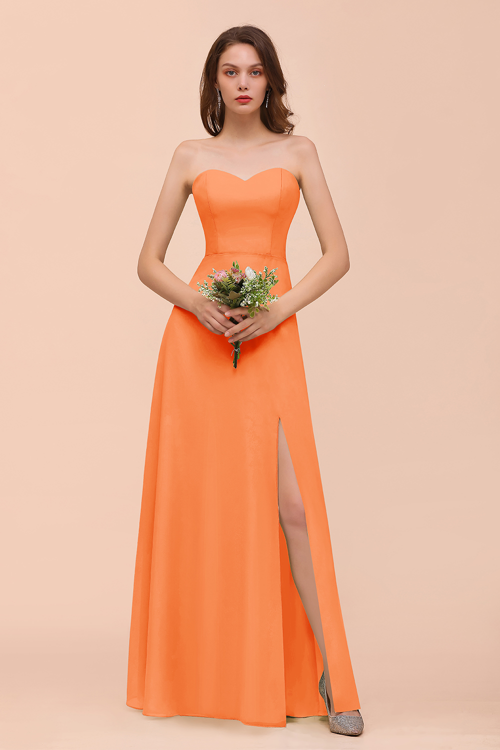 BMbridal Affordable Strapless Front Slit Long Dusty Sage Bridesmaid Dress-BMbridal