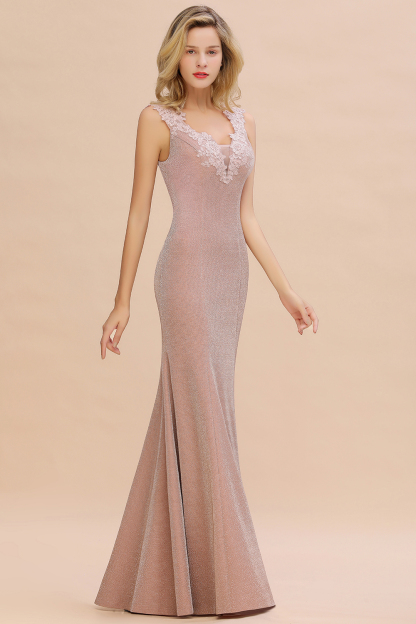 BMbridal Dusty Pink Shinning Long Prom Dress Mermaid With Appliques