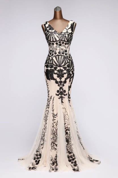 BMbridal Luxury V-Neck Sequins Mermaid Prom Dresses with Open Back Online