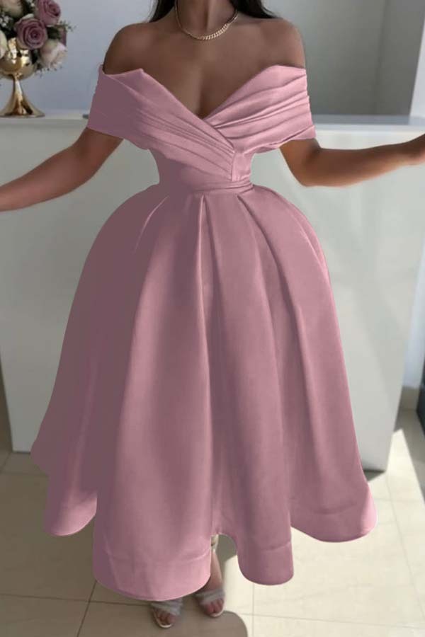 Off the Shoulder Sleeveless A Line Prom Dress With Pleated