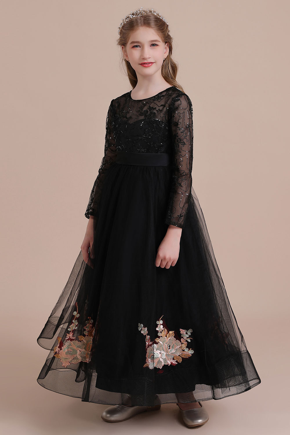 BMbridal A-Line Embroidered Long Sleeve Tulle Flower Girl Dress On Sale-BMbridal