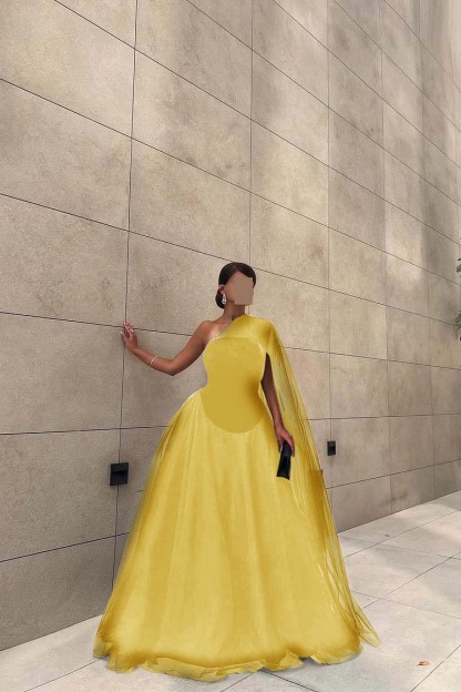 Chic Black Tulle One Shoulder Sleeveless Ball Gown Long Prom Dress