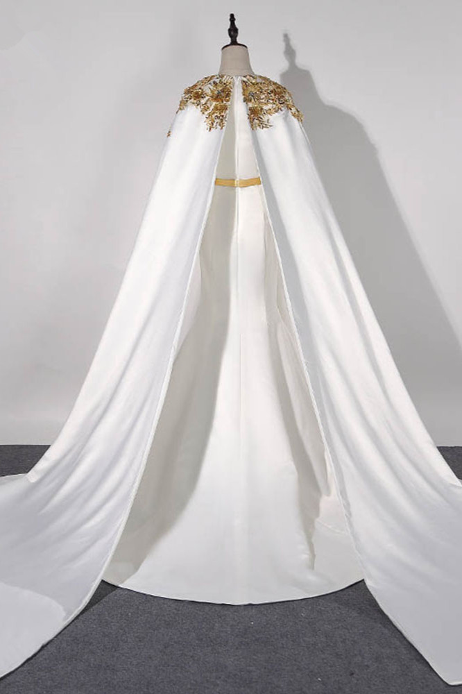 BMbridal Elegant Satin Jewel Appliques Long Prom Dresses with Sash Online