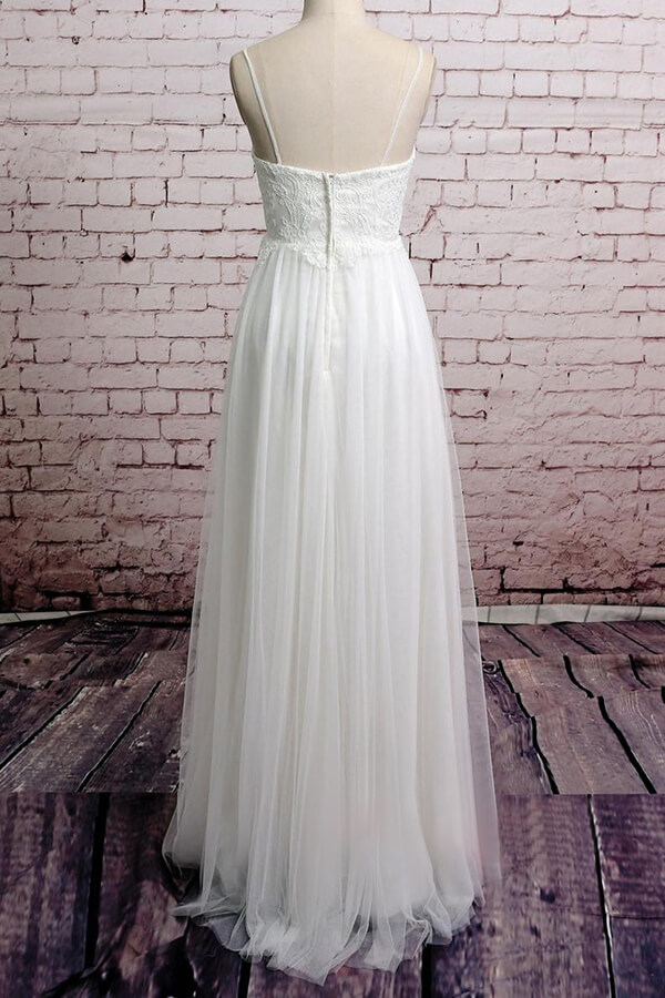 BMbridal Empire Spaghetti Strap Lace Tulle Wedding Dress On Sale-BMbridal