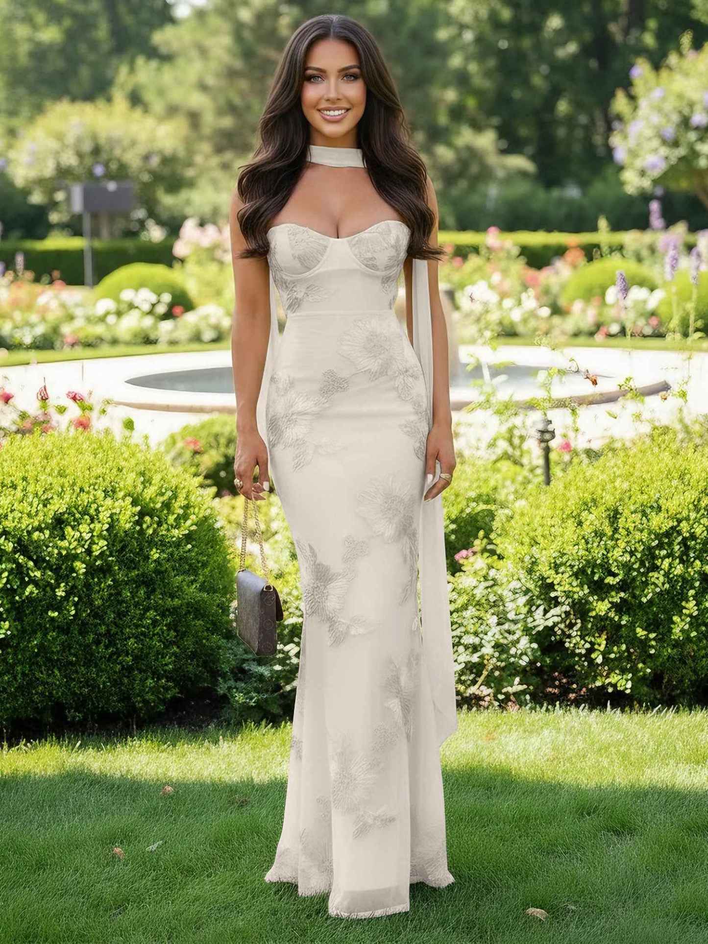 Spaghetti Straps Floral Embroidered Corset Mermaid Long Prom Dress