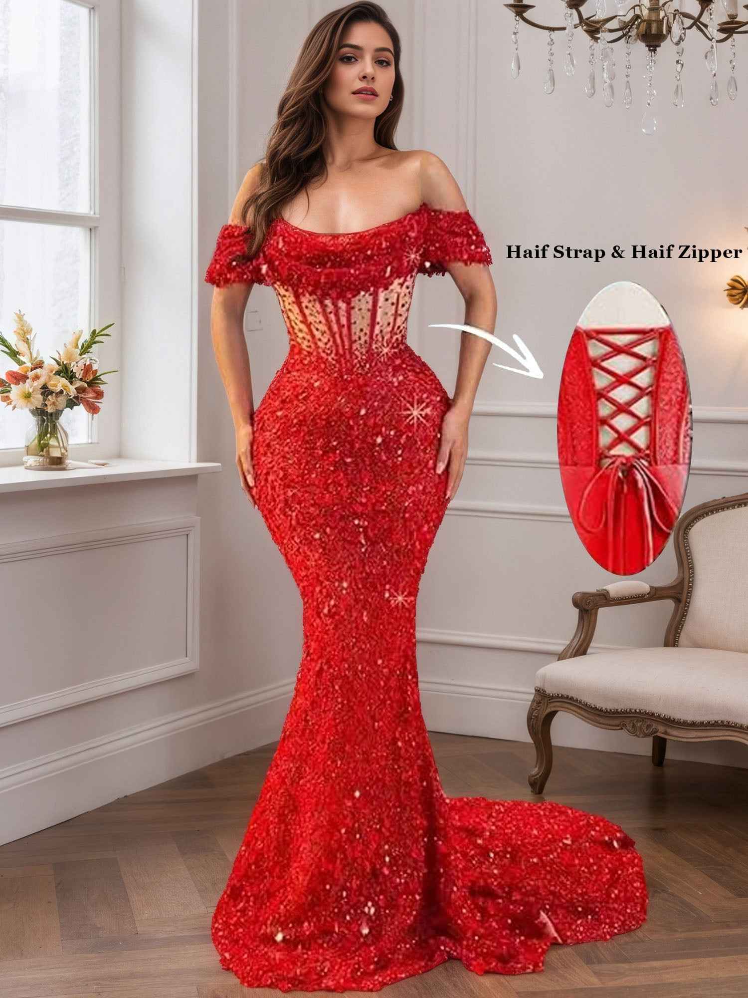 Trumpet/Mermaid Off The Shoulder Sequin Long Prom Dress