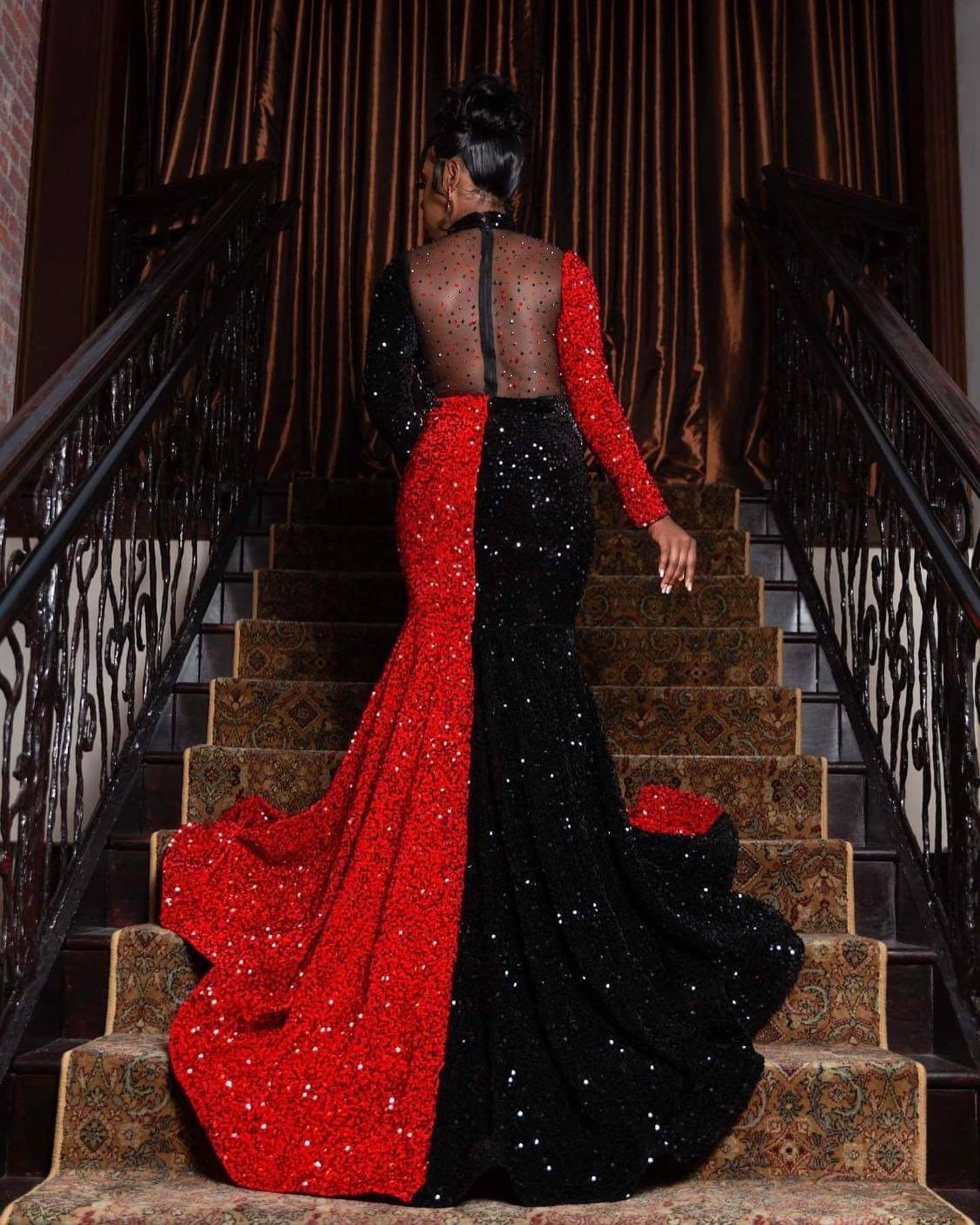 Deep Military Green Prom Dress with African Geometric Embroidery & Asymmetrical Design – High-Waisted Modern Queen Gown