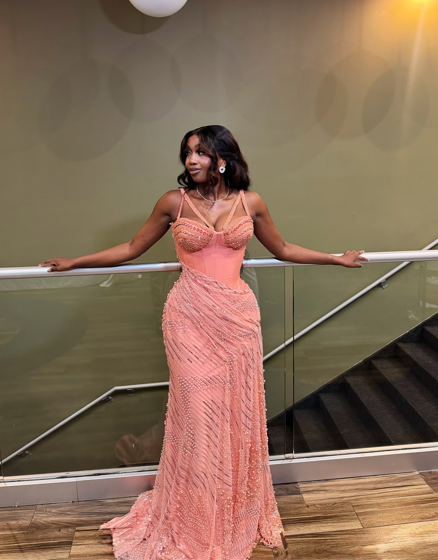 Peach Sorbet Sculptural Corset Gown - Luxury Pearl-Beaded Mermaid Prom Dress