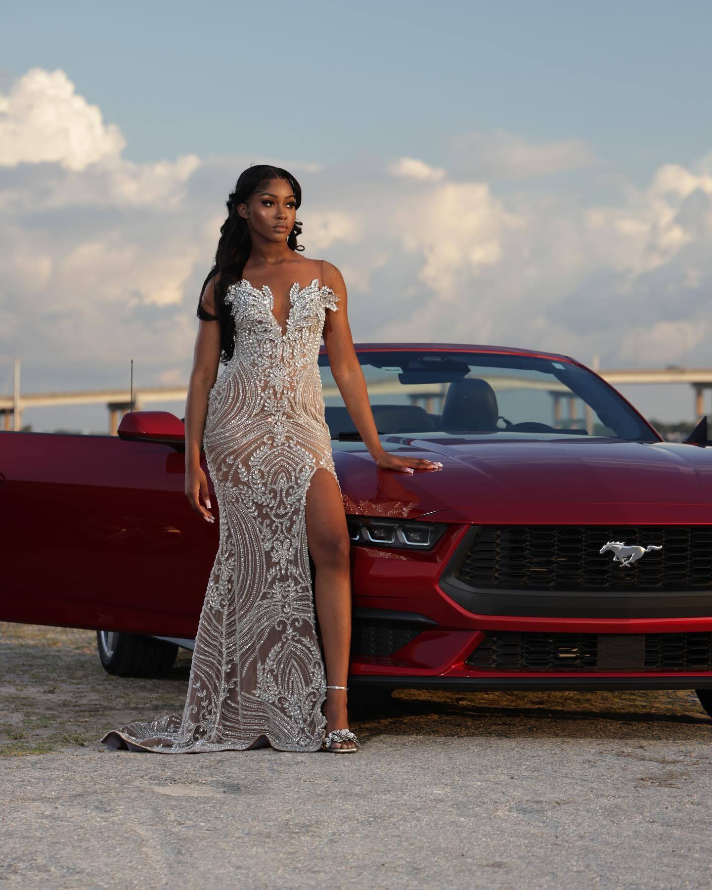 Silver Goddess - Art Deco Beaded Mermaid Prom Dress with Crystal Leaves