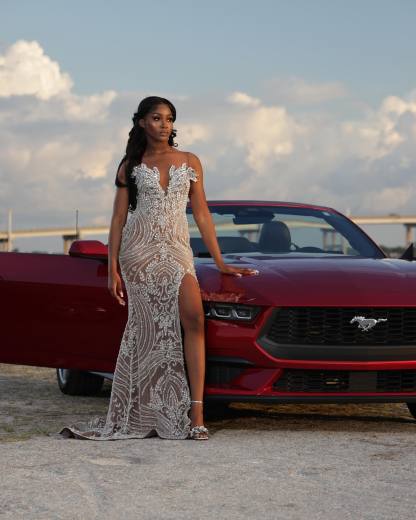 Silver Goddess - Art Deco Beaded Mermaid Prom Dress with Crystal Leaves