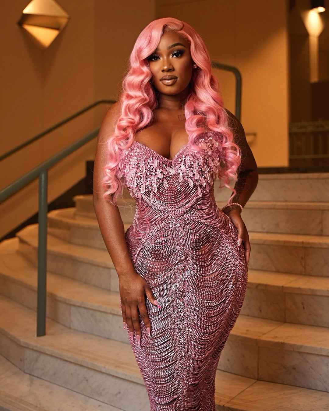 The Pink Barbie - 2026 Luxury Pink Crystal Illusion Mermaid Gown: Strapless Sweetheart with Sheer Bodice, Scalloped Beadwork & Floor-Length Silhouette