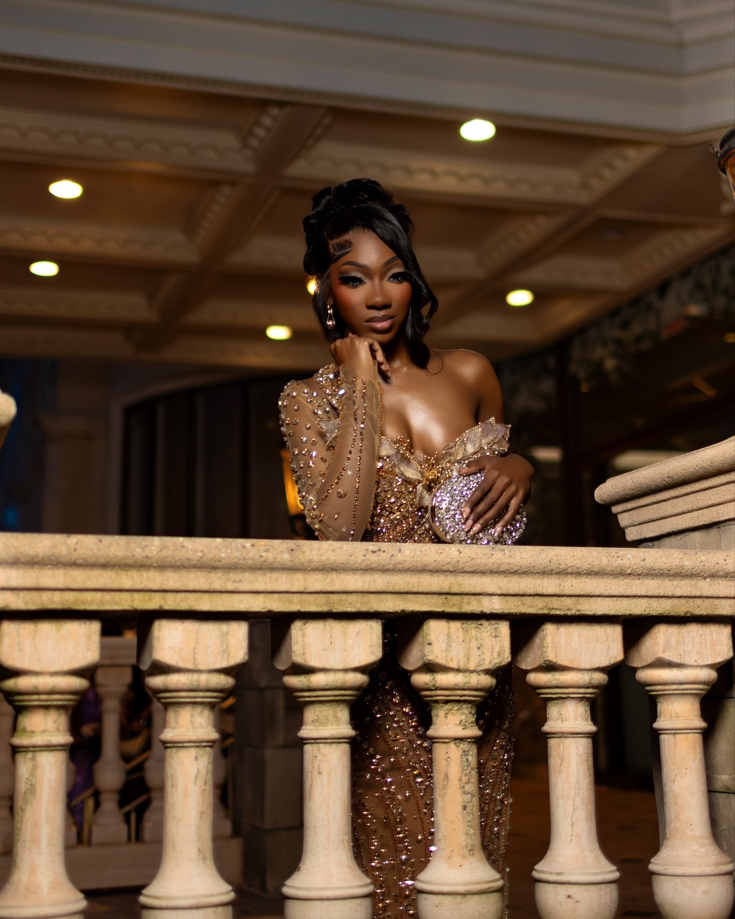 2026 Golden Hour Beaded Prom Dress – Opulent Nude Gold Sequin Gown | Asymmetrical Long Sleeve & One Shoulder