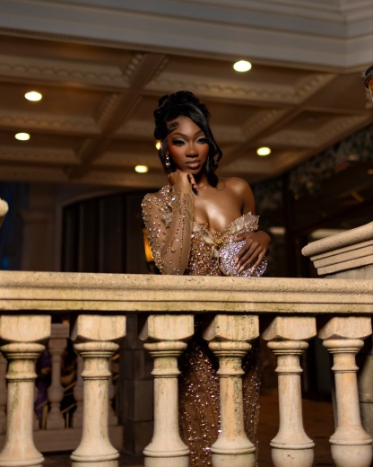 2026 Golden Hour Beaded Prom Dress – Opulent Nude Gold Sequin Gown | Asymmetrical Long Sleeve & One Shoulder